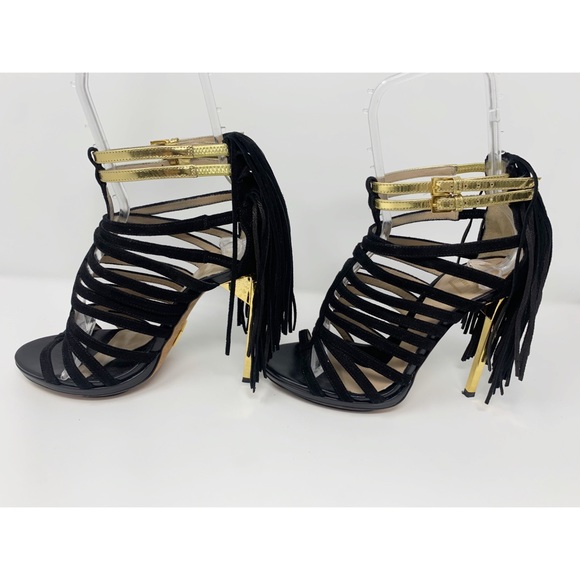 Herve Leger Fringe Suede High Heel Sandals - Picture 4 of 9